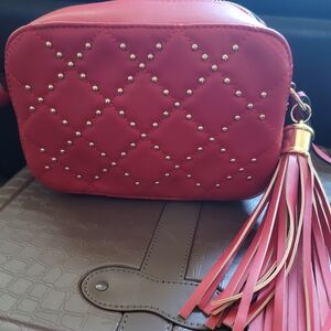 Chic Red Quilted Tassel Crossbody Bag